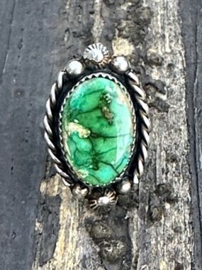 Navajo TJ Sonoran Turquoise & Sterling Silver Adjustable Ring
